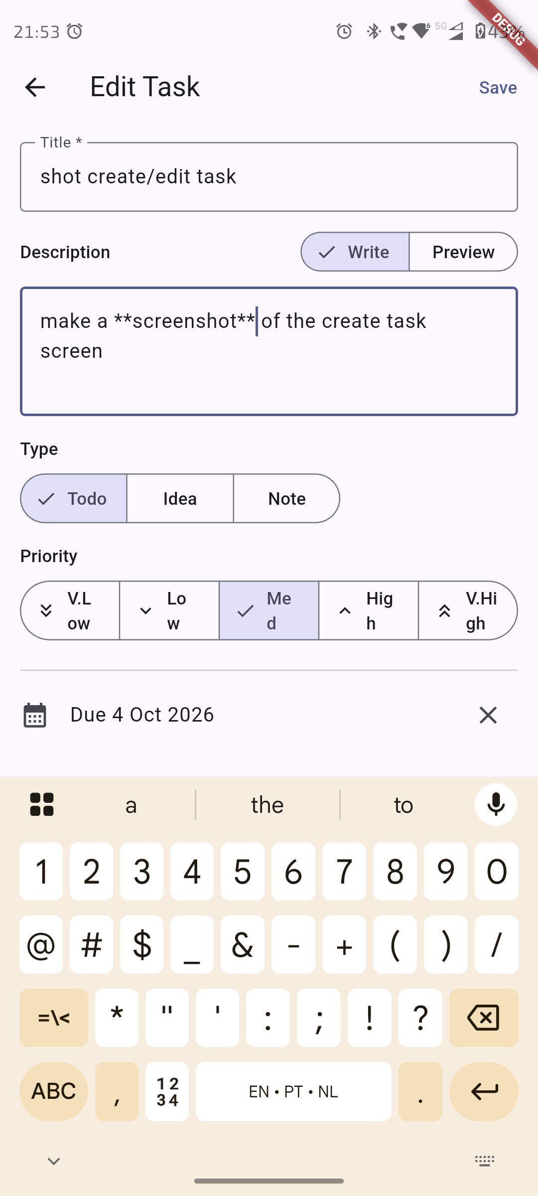 Screenshot: Add Task